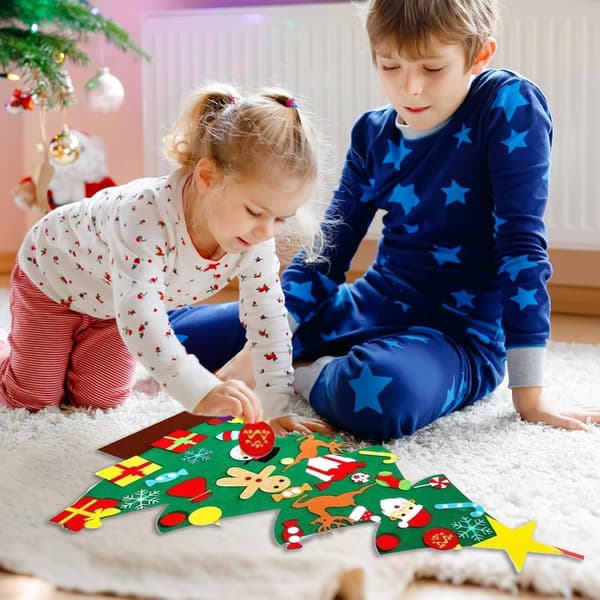Juletræsophæng i filt til børn, julepynt til hjem og klasseværelse