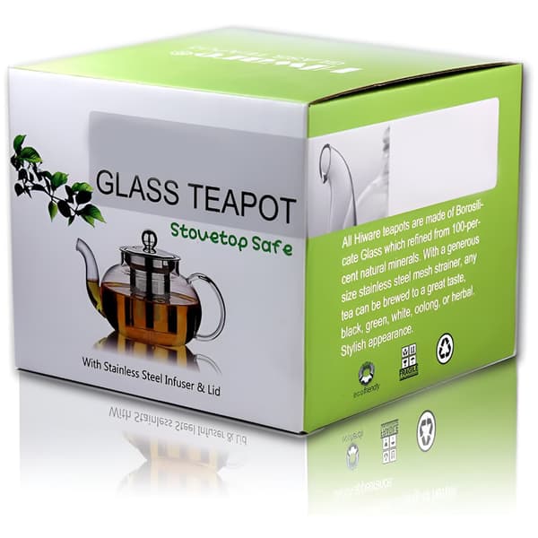 Glastekande med infuser i rustfrit stål, borosilikat, sikker til komfur, blomstrende og løs te, 800 ml