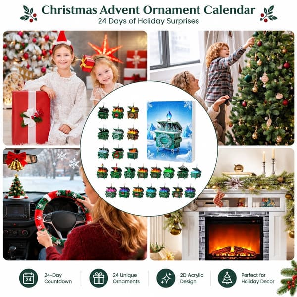 Julkalender med prydnader, 24-dagars 2D akryl, stil E