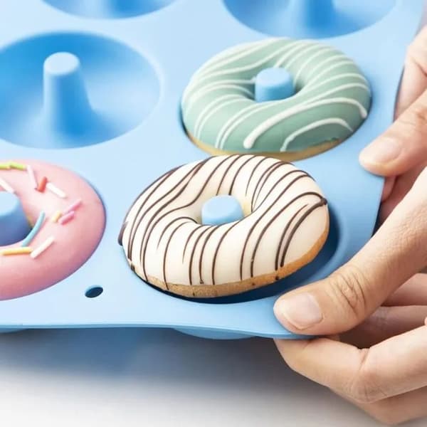 Silikone Donutforme, Blå, Sæt med 2, til 6 Donuts, Tåler Opvaskemaskine, Varmebestandig