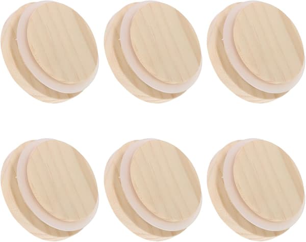 Runda trälock med silikontätning, 62 mm diameter, 6-pack - Flasklock för glasburkar och koppar, köksförvaringslock