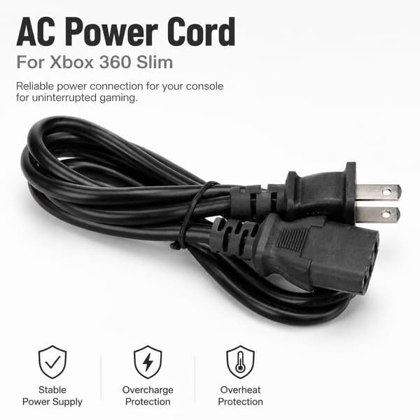 Xbox 360 Slim AC-adapter 135W strømforsyning, sort, overopladnings- og overophedningsbeskyttelse