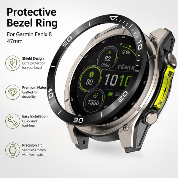Rustfri stålramme til Garmin Tactix 8 Solar 51mm, sort, beskyttende ramme