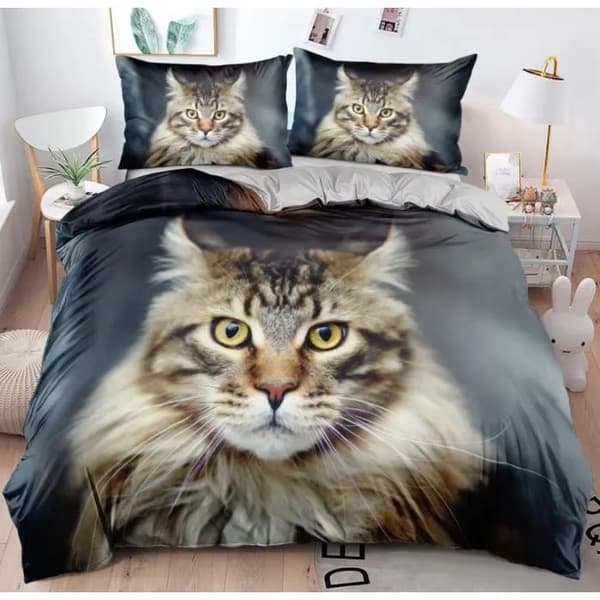 Påslakanset Katt 220x240 cm, Mikrofiber Sängkläder med Dragkedja, 2 Örngott