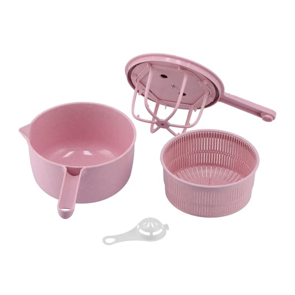 Manuell salladsdehydrator, grönsakstvättkorg, rosa, köksavlopp