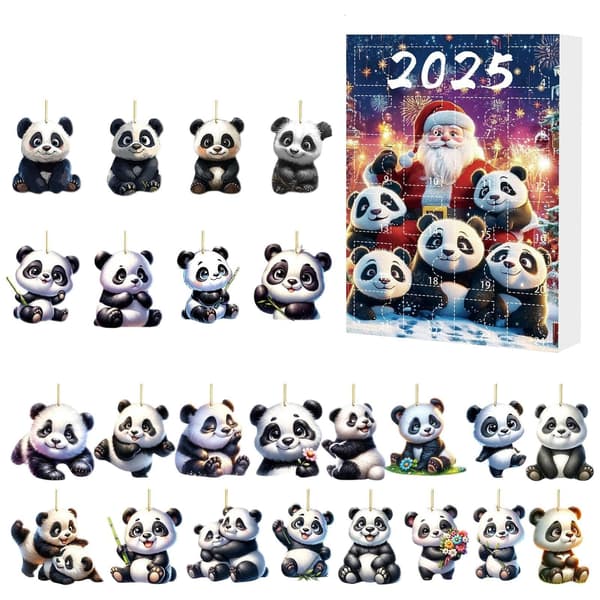 24-dagars Panda Berlock Adventskalender 2025, 2D Akryl Julnedräkning, Stil B