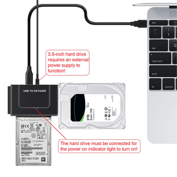 USB 3.0 til SATA-adapterkabel for 2,5 og 3,5 tommers harddisk, ekstern HDD-leseromformer
