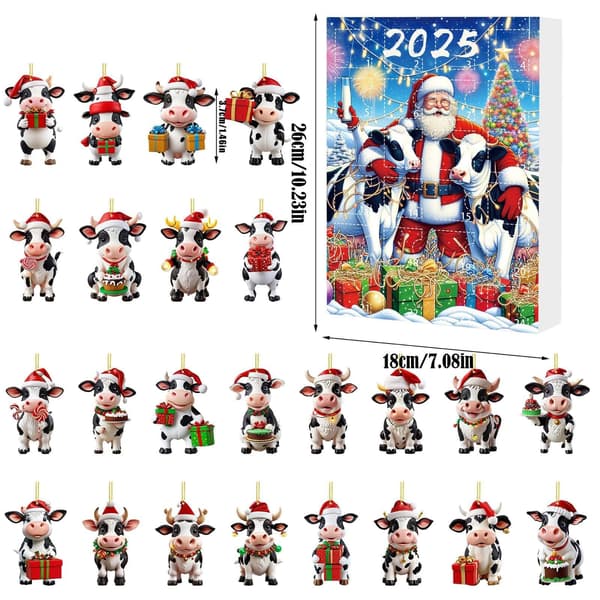24-dagars nedräkningskalender med ko-tema, adventskalender i akryl, stil D