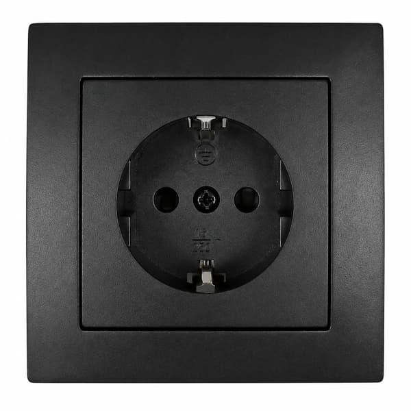 Seinäpistorasia, musta, 16A 250V, 81x81x40mm, EU-standardipistorasia