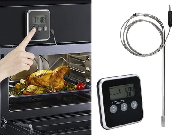 Digitalt madtermometer med probe, rustfrit stål, LCD-display, timer-alarm, -50 til 250°C