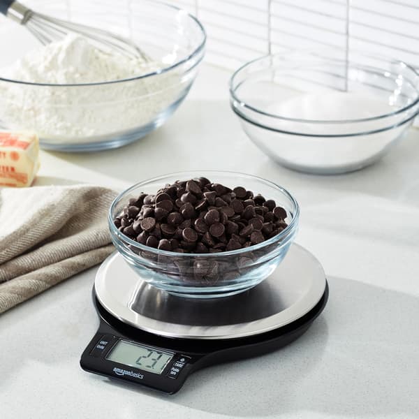 Digital kjøkkenvekt 5000g/0,1g i rustfritt stål med stor LCD-skjerm, flerenhetskonvertering (oz/g/lb), tarafunksjon, ideell for matlaging og grilling -