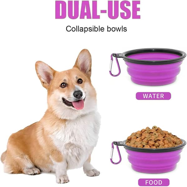 Sammenklappelig bærbar hundeskål til katte og hunde, foder- og vandskål til kæledyr med karabinhage Purple Medium(650ML)