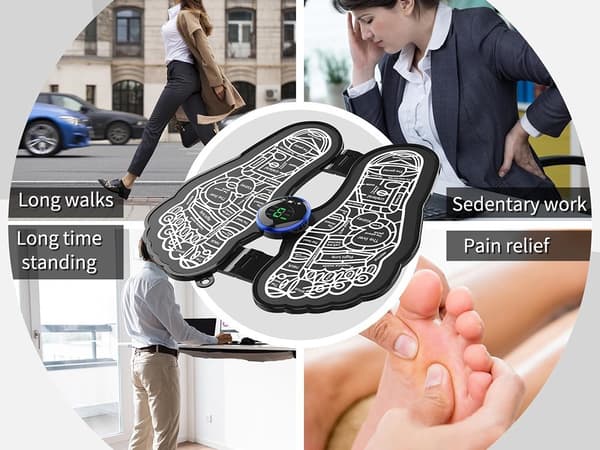 EMS Fodmassage Måtte, Elektrisk Cirkulationsstimulator, 8 Tilstande, 19 Niveauer, Genopladelig, Sort