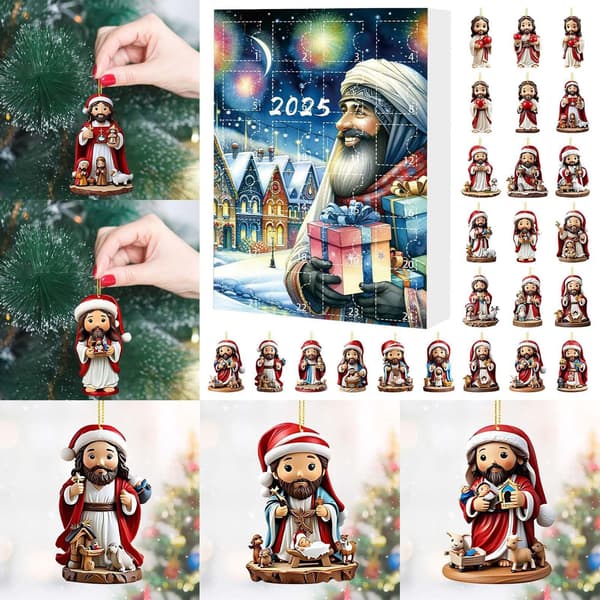 Julepynt Adventskalender, Jesus, 24-dagers, Modell C, Akryl Nedtelling
