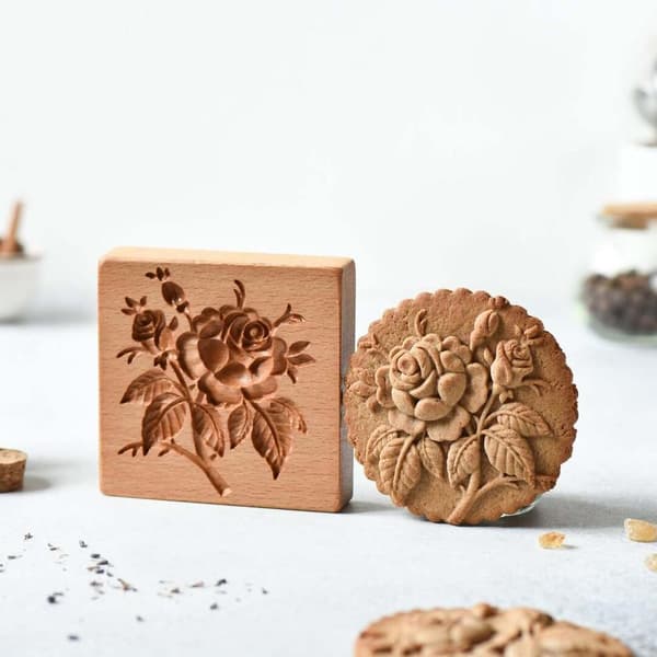 Pepparkaksform i trä, blomformad, bärbar, bakform för hemmet