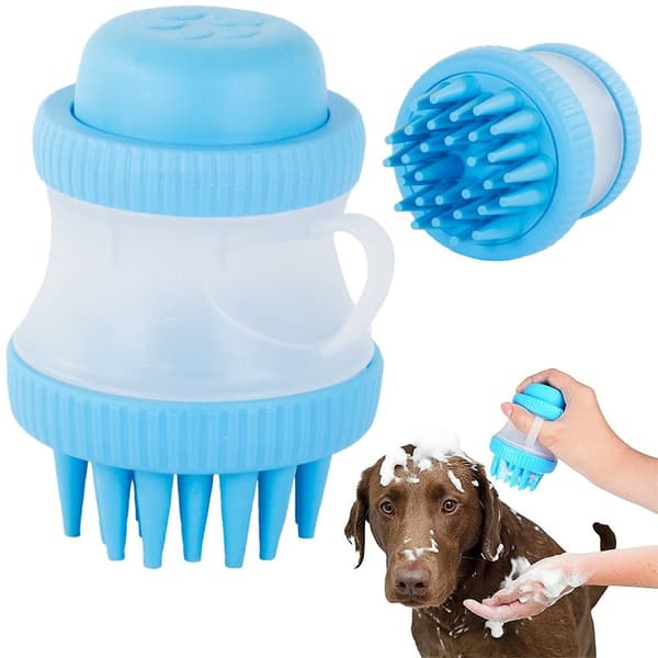 Kjæledyrdusjbørste med sjampodispenser, silikon, for hunder og katter, 125 ml