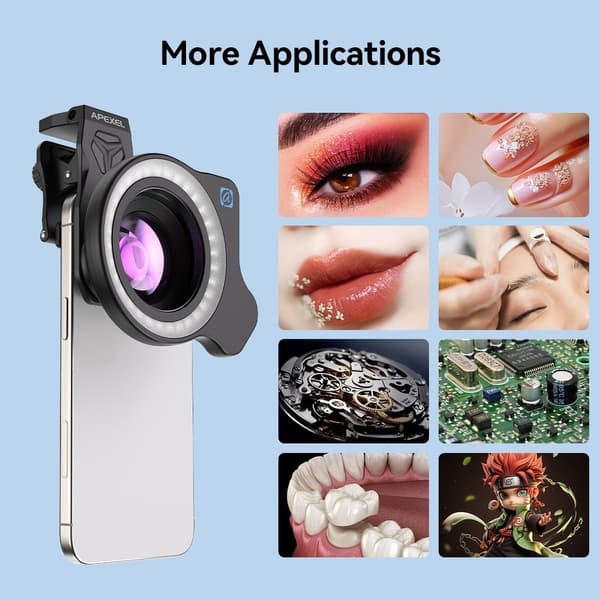 Telefonlinskit, Makro 20x Zoom 10x med Ringljus, Kompatibel med iPhone Samsung Huawei