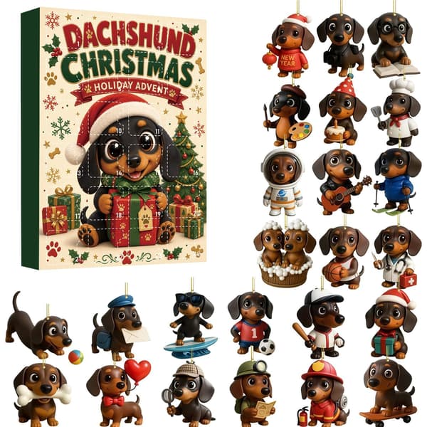 Dachshund Julekalender 2026 Juleanheng, Akryl Flat, Blind Box Julegave