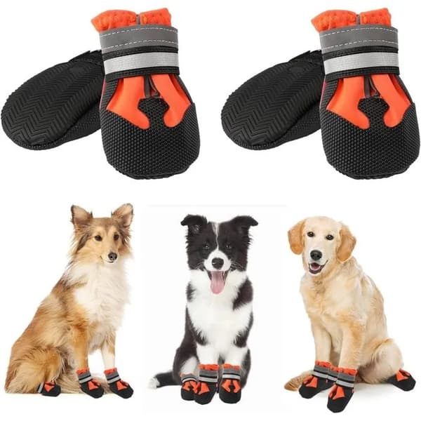 Vattentäta hundskor, 4-pack, halkfria med tasskydd och reflexband S
