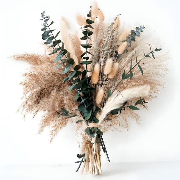 Torkad Pampasgräsbukett, Grön Boho Lavendel Eukalyptus, Rustika Konstgjorda Blommor för Hem Sovrum Bröllopsinredning