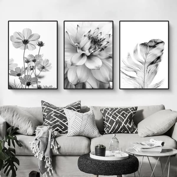 Sorte og hvide sommerfugle mælkebøtteblomster plakat, 40x50cm, Uindrammet vægkunst