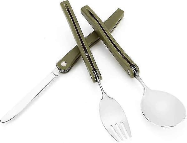 3 dele - foldbart bestik i rustfrit stål til camping, picnic, knive, gafler, skeer (armygrøn) 26-27s