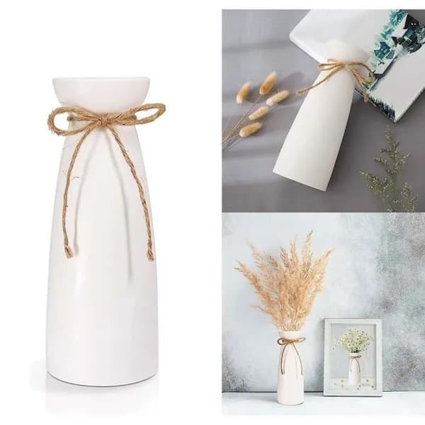 Vit Keramikvas, Modern Minimalistisk Dekorativ Vas, 7.3x23.3x9CM, för Blommor