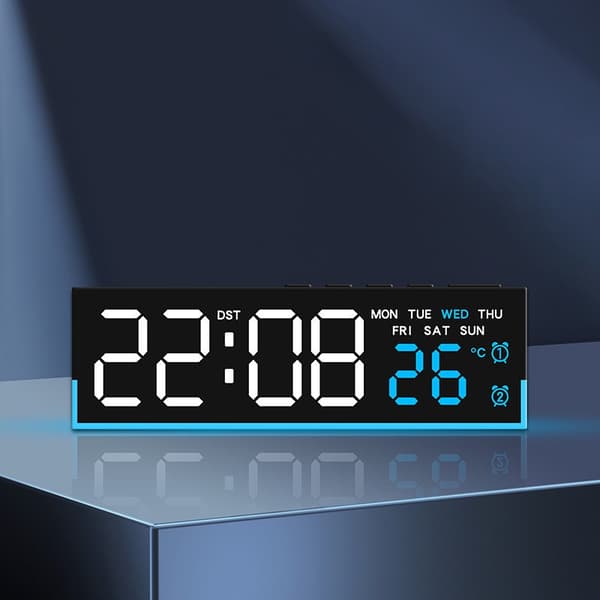 LED Digitalt Vækkeur med Termometer, Kalender, Ugedagsvisning, Moderne Sengebordsindretning 6681 black shell green light