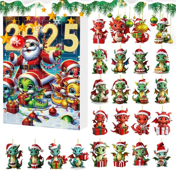 2025 Jule Drage Adventskalender, 24 Dager Nedtelling, 2D Akrylpynt F