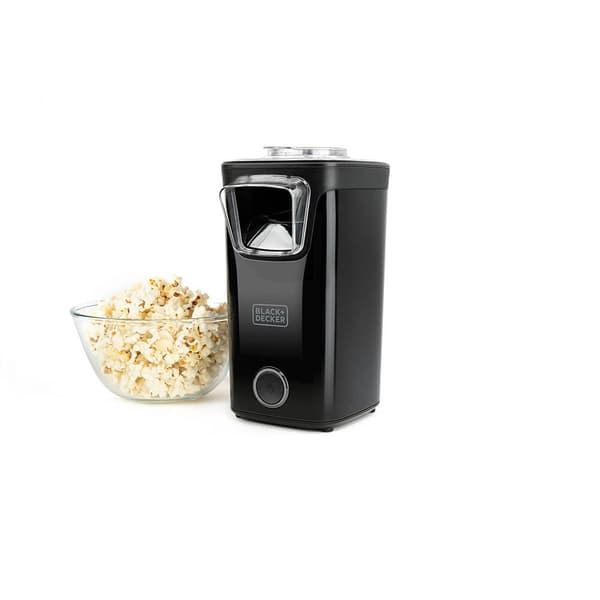 Popcornikone, musta, 1100W, kuumailma, öljytön, 3 minuutin nopea, läpinäkyvä kansi