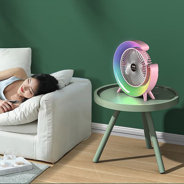 6-tommer USB Genopladelig Bordventilator med Farverige Lys, Pink, til Hjemmet