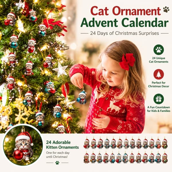 Kattpynt Julekalender, 24-dagers nedtelling, Akryl, Modell D
