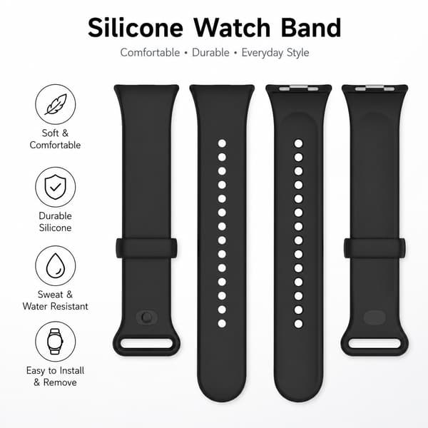 Urrem til Xiaomi Band 9 Pro, TPU, justerbar, sikker spænde, sort