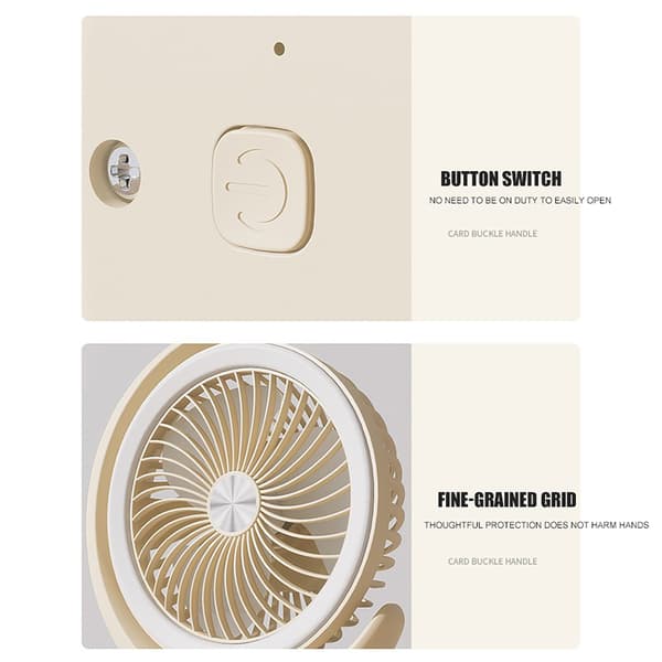6-tommer bordlampeventilator, mælkekaffefarve, bærbar campinglampe, USB genopladelig
