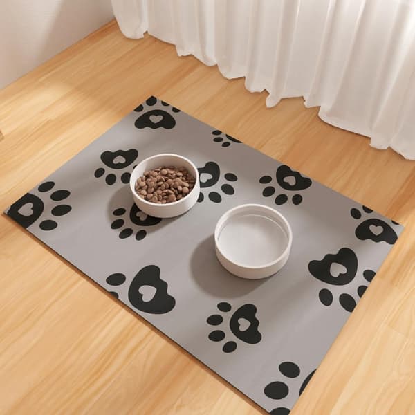 Absorberende vandtæt kæledyrsfodermåtte i gummi til hunde og katte, gulvmåtte til mad- og vandskåle. Grey 40x60cm