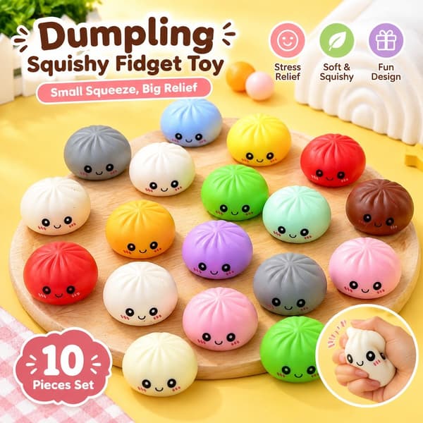 Mystery Dumpling Bag Fidget Squishy Blind Box, Stressavlastende leketøy, 10-delt sett