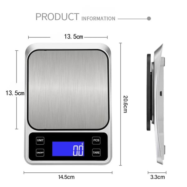3 kg digital køkkenvægt, LCD-display, rustfrit stål - Tilbehør til hjemmekøkkenet