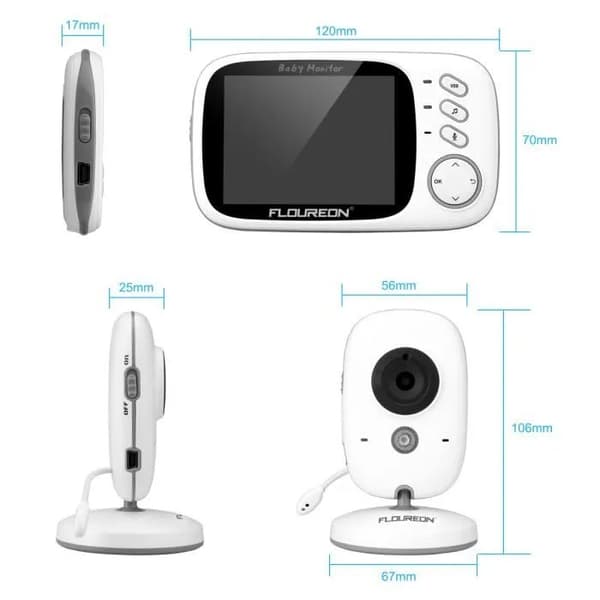 Trådløs digital babymonitor, 3,2\" LCD-skjerm, nattsyn, 2,4 GHz, vidvinkel, VB603