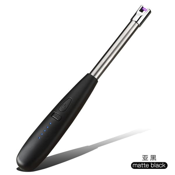 Bærbar elektrisk vindlighter, genopladelig, batteriindikator, mat sølv, til camping BBQ Yahei