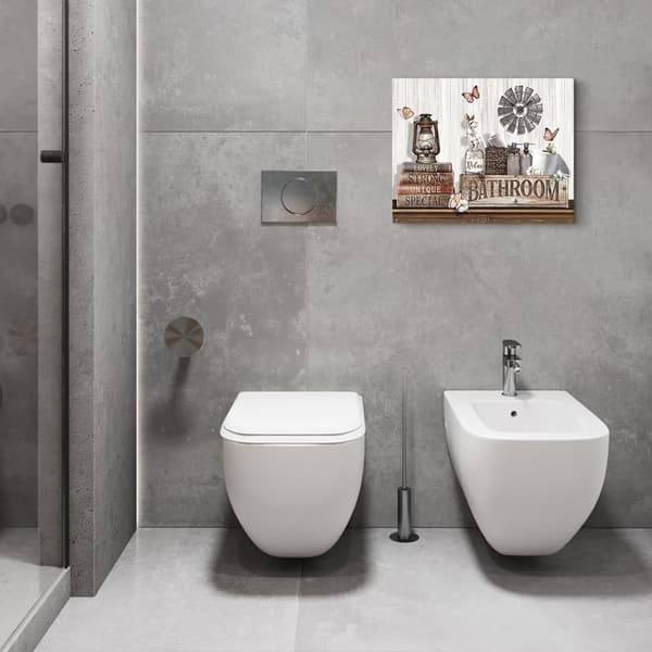 Lantlig Badrumsväggkonst, Rustik Blomfjäril Canvasutskrift, Inramad 12x16, Soak Relax Unwind Decor