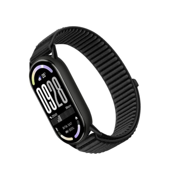 Nylonarmbånd kompatibelt med Xiaomi Mi Band 10/9/8, sort, justerbart, åndbart
