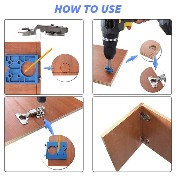 Hængsel Jig Boreguide Skabelon med Justerbar Positionering, ABS Stål, Multi-farve, 7.7x6.6x3.5cm