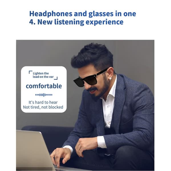 Smarte briller trådløs Bluetooth 5.0, håndfri opkald musik, sort, in-ear design