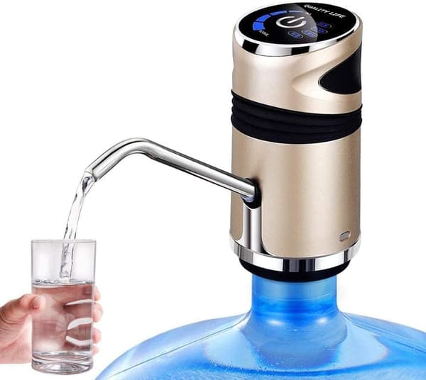 USB-vattenflaskpump med barnlås och automatisk avstängning, bärbar för 3-18,9L flaskor, guld