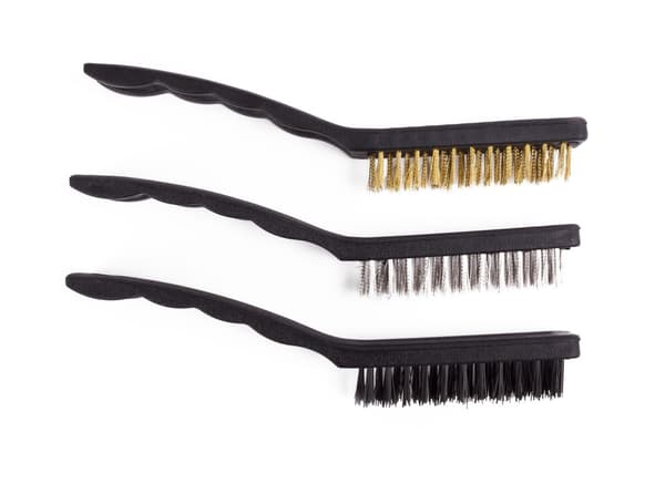 3-pakke stålbørster, rustfritt stål, messing, nylon, 200 mm, for rustfjerning, metallrengjøring