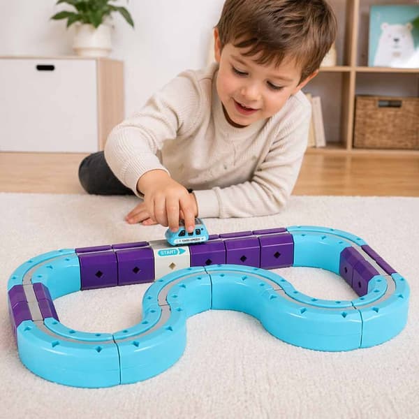 Magnetiska Byggklossar Bilbana Set, 87 delar, DIY Byggleksak för Barn