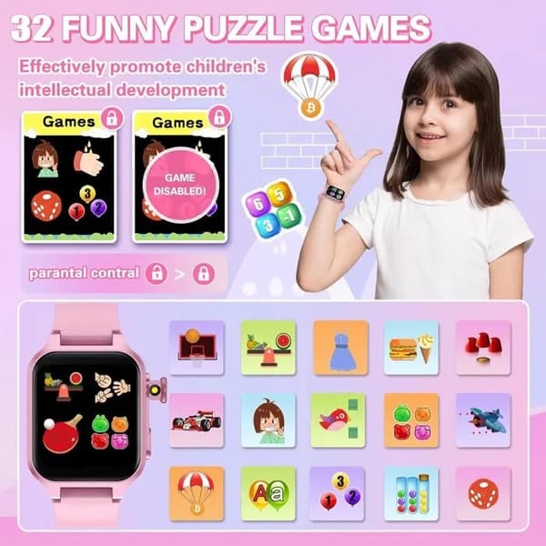 Smartklocka för barn 1,54\" IPS HD, 32 spel, kamera, musik, stegräknare, ålder 3-12