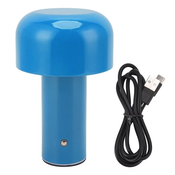 LED Skrivebordslampe, Svampedesign, Blå, Touch-kontrol, 3 Farvetemperaturer, USB-opladning, til Studie