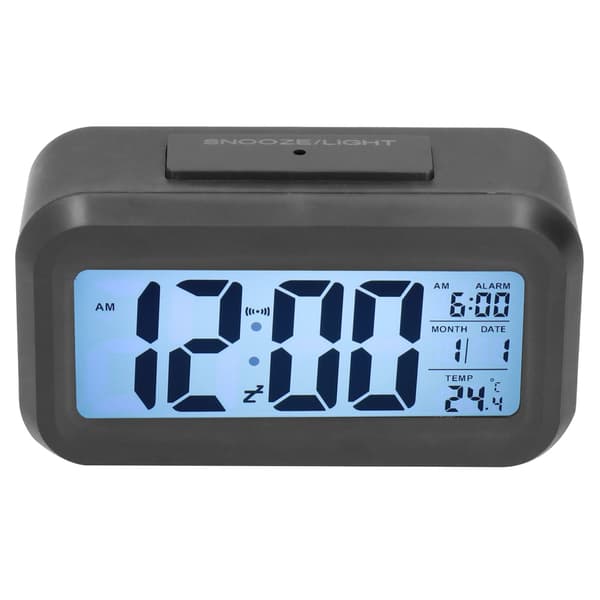 Digitalt vækkeur med LED-display, natlys, snooze, sort til soveværelse og kontor