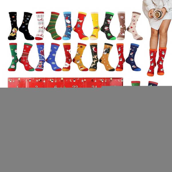 Julesokker Adventskalender 2025, 24-dagers nedtelling, 12 par myke bomullssokker for menn og kvinner